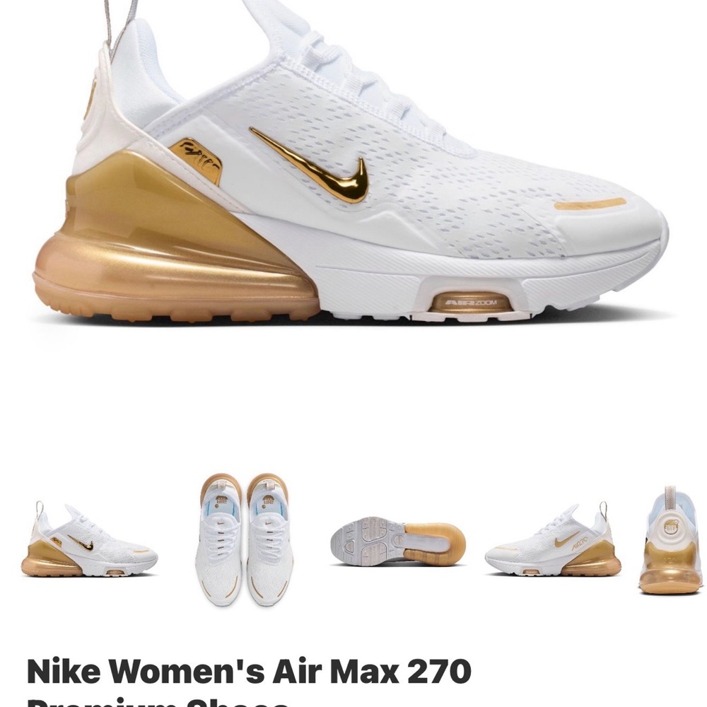 Nike Women’s Air Max 270 — White with Metallic Gold Details - Picture 6 of 6